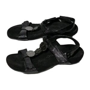 Vionic Farra Lizard Sandals Womens Size 7 Black Medallion Strappy Thong